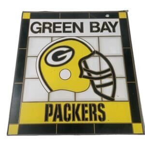 VTG Green Bay Packers Stained Glass Man Cave Bar Game Room Suncatcher Decor